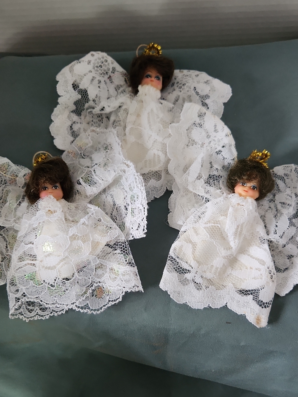 Three Vintage Lace Angel Ornaments